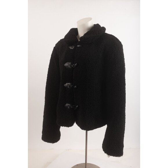 Zara Womens Short Shearling Jacket Coat Toggle Black L Large 8372/250 NWT - Picture 4 of 6